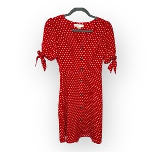 Monteau Red Button Front Midi Polka Dot Dress Retro Pin Up Small